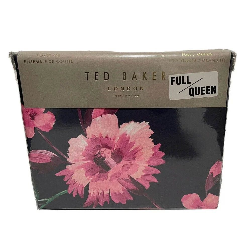 TED BAKER LUXURY DUVET SET FULL/QUEEN COTTON NAVY FLORAL